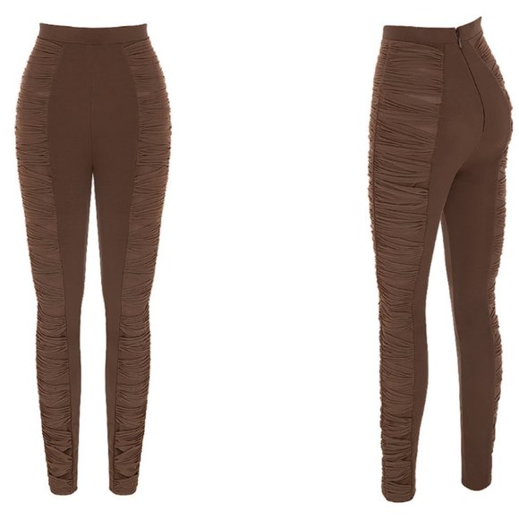 HOUSE OF CB 'Isolde' Chocolate Layered Mesh Trousers NWOT - Picture 5 of 5